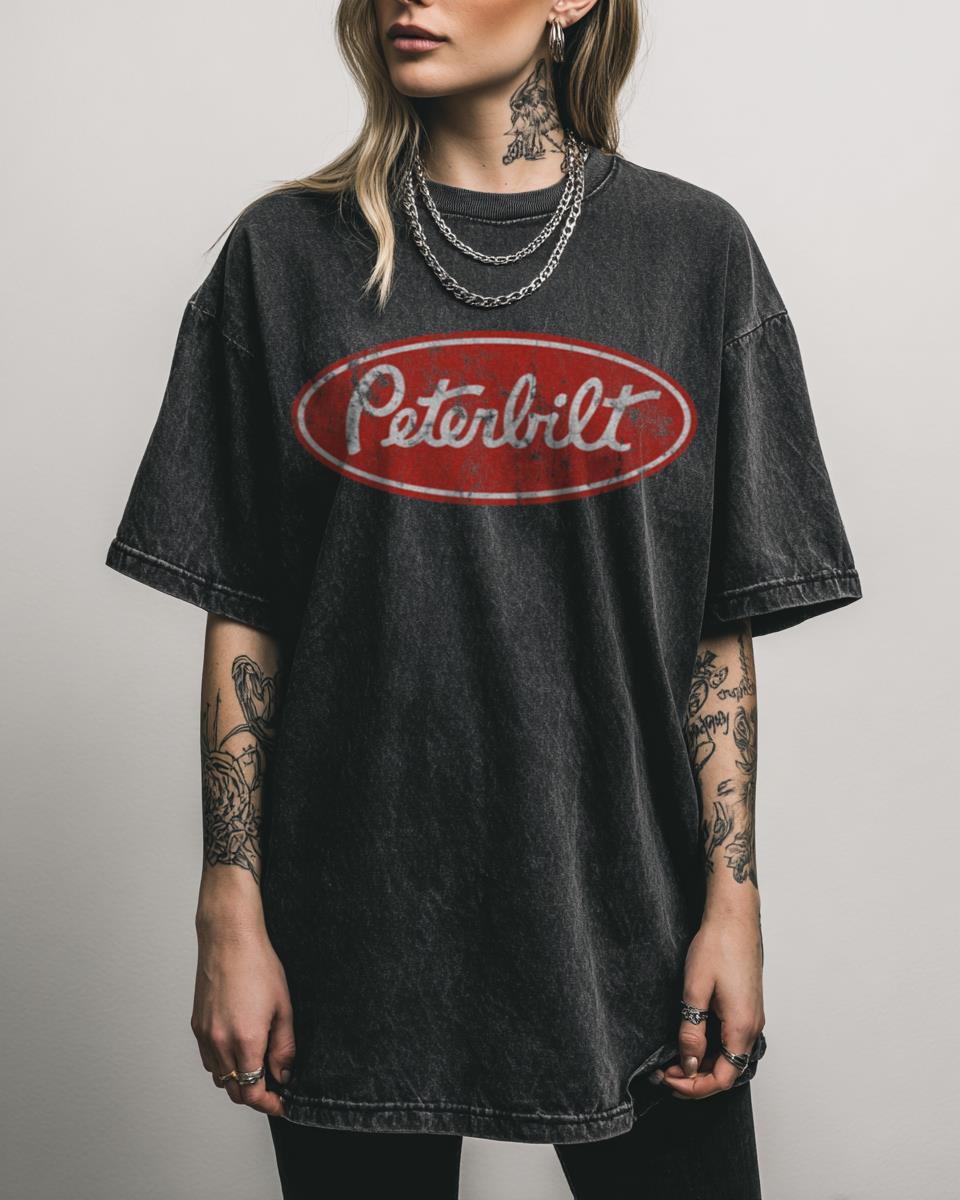 Distressed Peterbilt Logo Tee | Vintage Trucker Big Rig Shirt