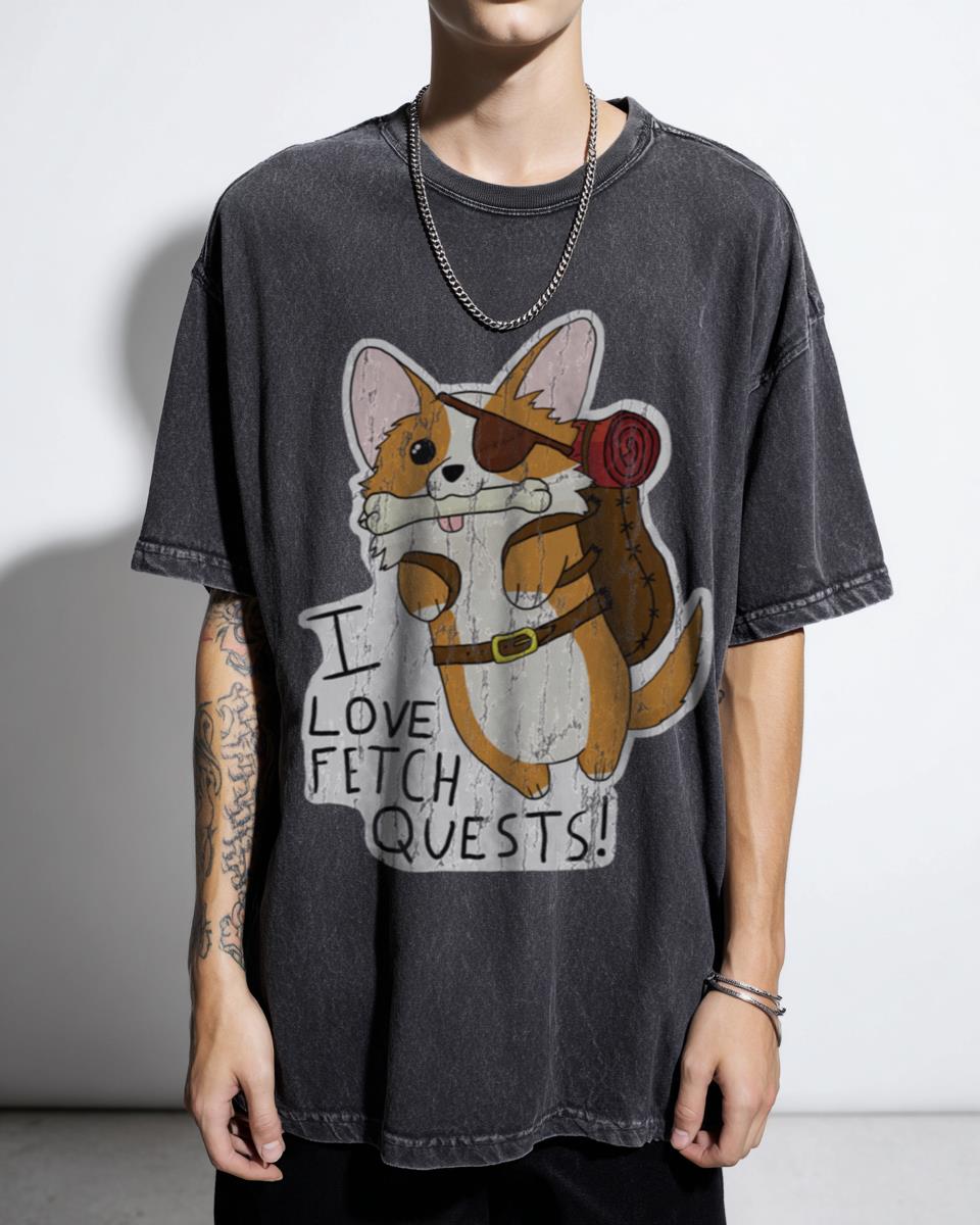 DnD Corgi 'I Love Fetch Quests' Funny RPG Gaming T-Shirt