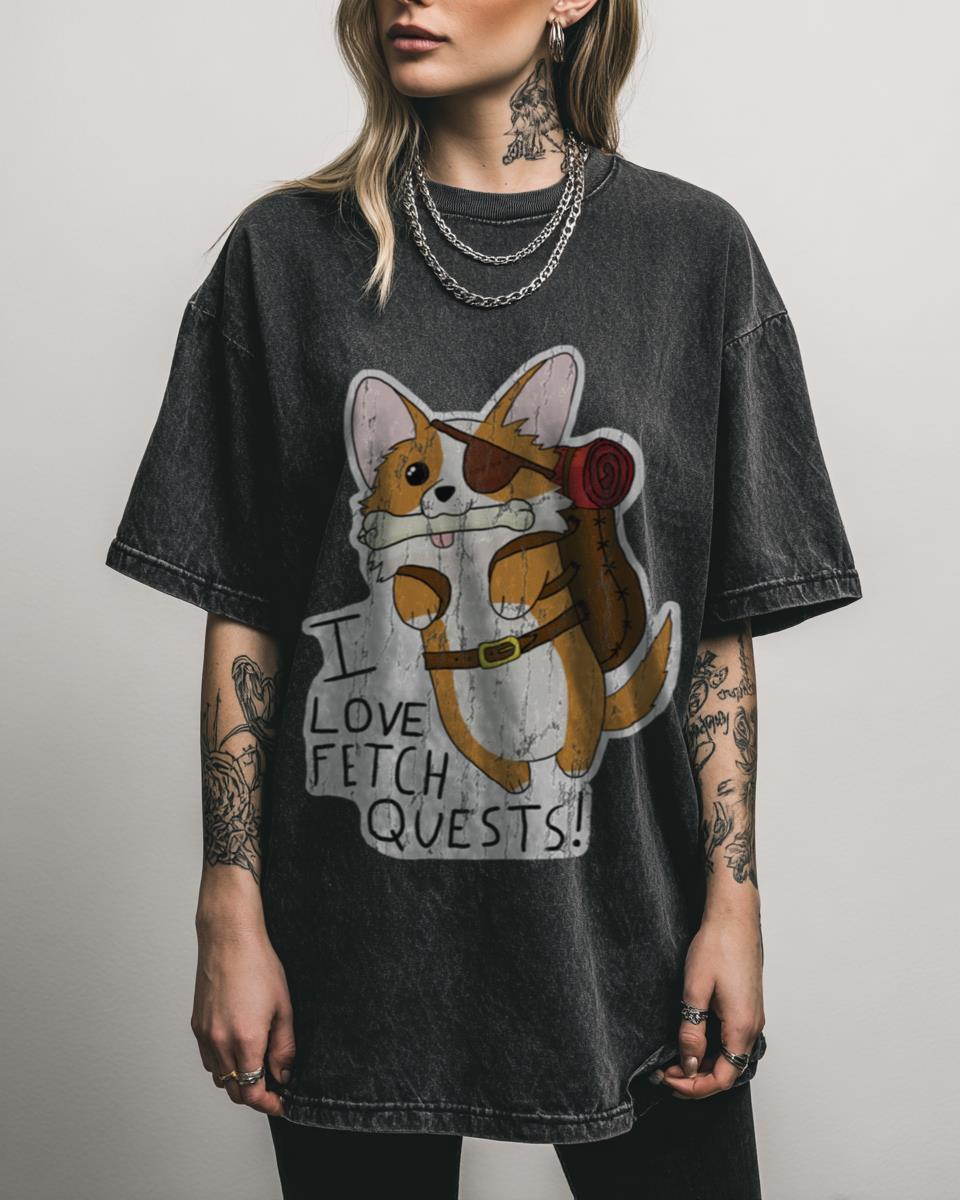 DnD Corgi ‘I Love Fetch Quests’ Funny RPG Gaming T-Shirt