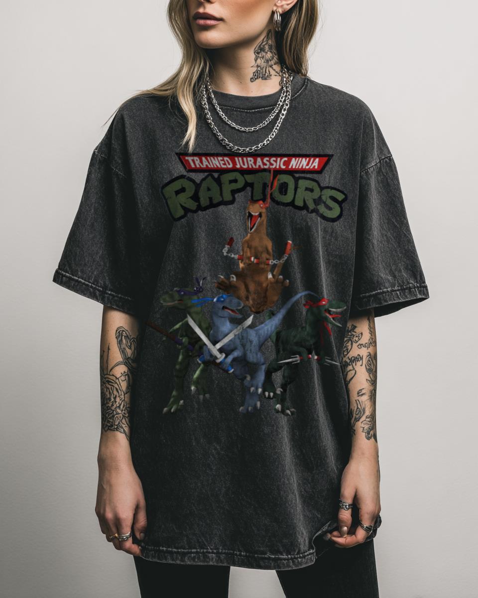 Dynamic Blue Ninja Raptors T-Shirt – Prehistoric Action Dinosaur Fan Gift