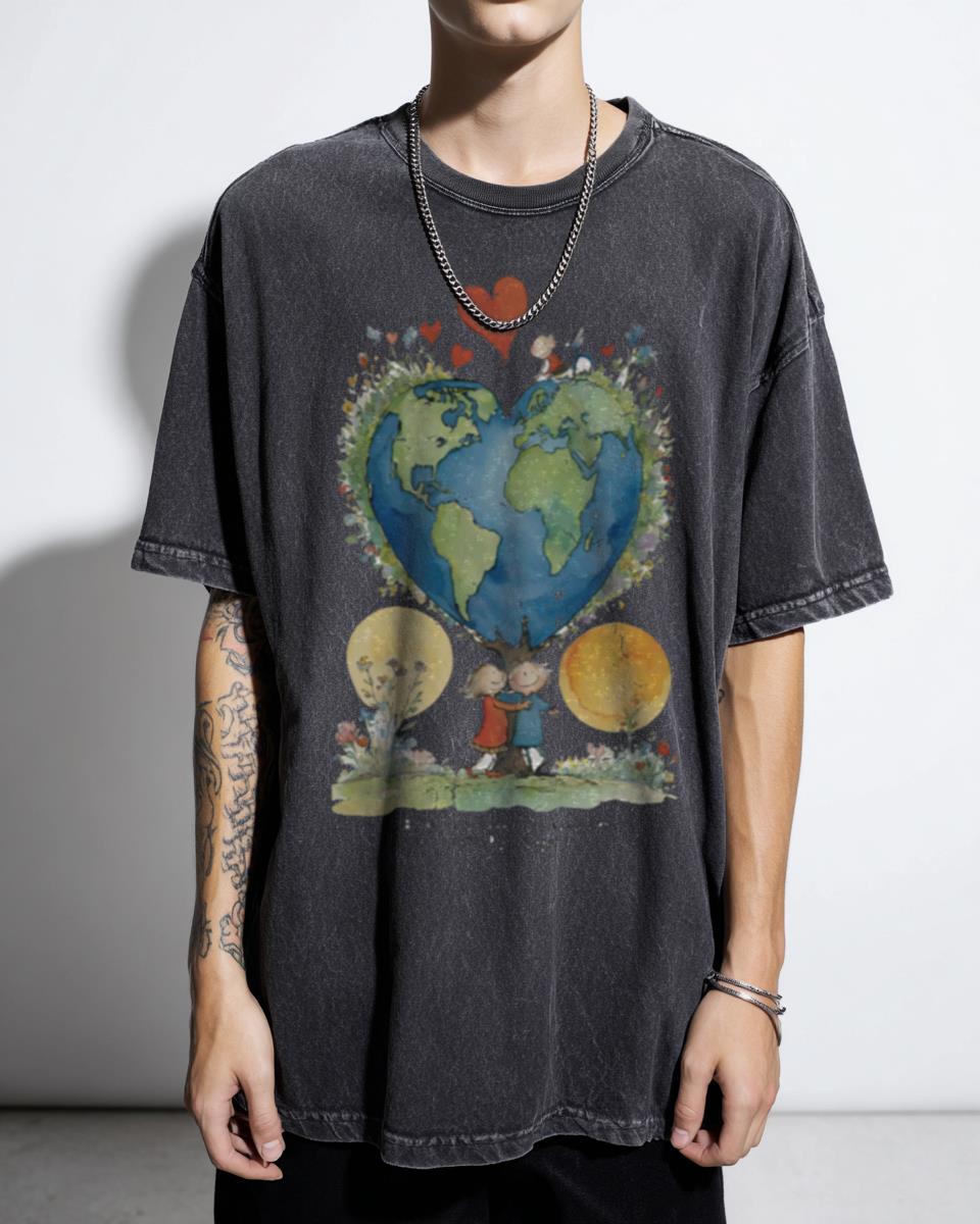 Earth Heart Love Graphic T-Shirt - Earth Day Environmental Activist Unisex
