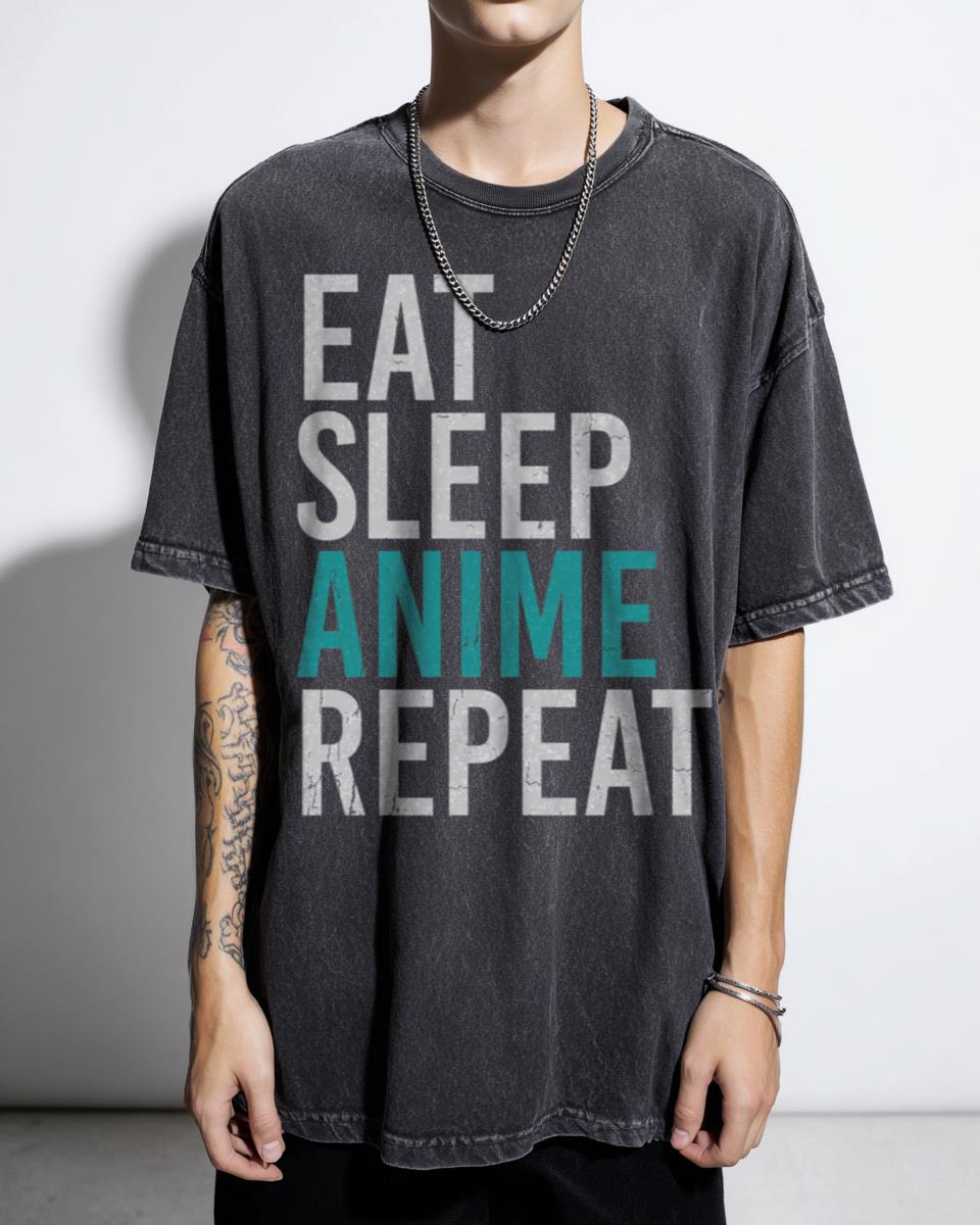 Eat Sleep Anime Repeat Otaku T-Shirt - Japanese Cartoon Lover Gift