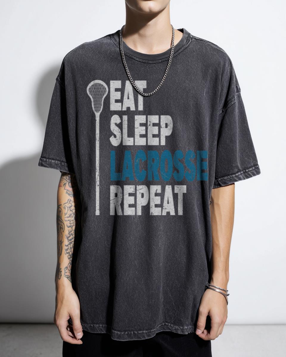 Eat Sleep Lacrosse Repeat T-Shirt - Funny Sports Player Coach Fan Unisex
