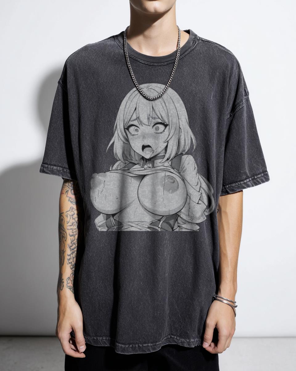 Ecchi Kawaii Manga Girl Big Boobs Art T-Shirt - Lewd Anime Waifu Fan