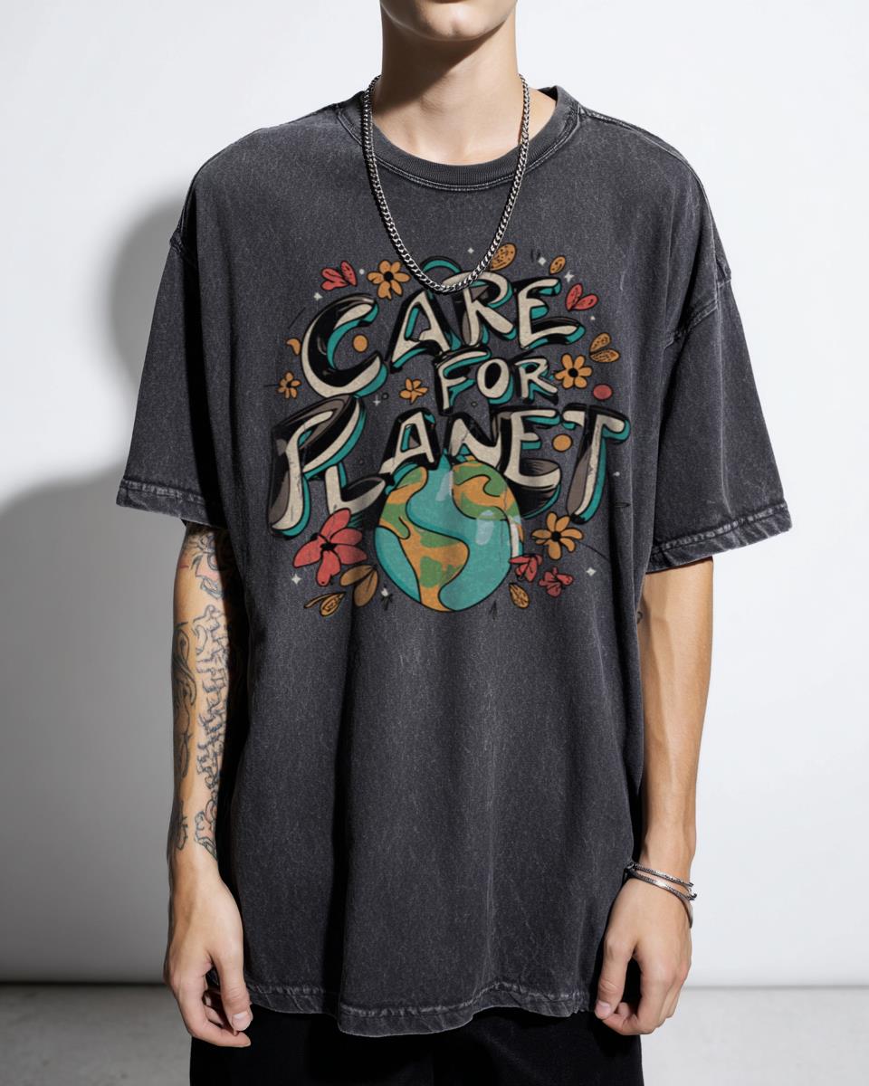 Eco-Friendly 'Take Care for the Planet' T-Shirt - Environmental Sustainability Art