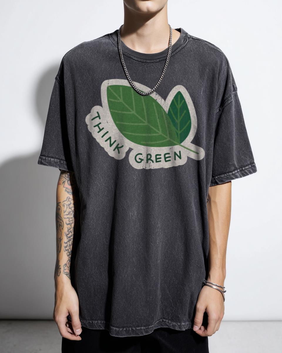 Eco-Friendly 'Think Green' Earth Day Graphic T-Shirt - Environmental Vegan Recycle