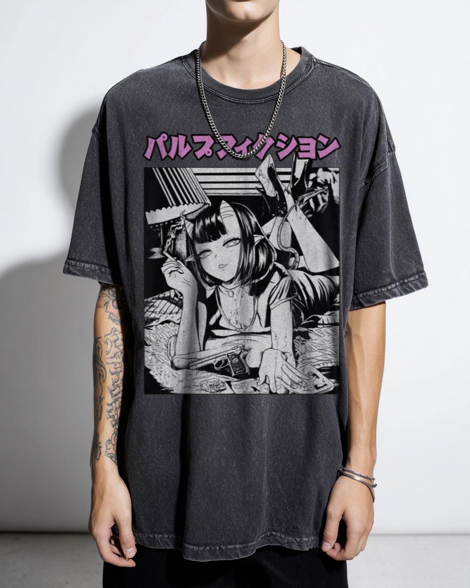 Edgy Meru The Succubus Pulp Fiction Mashup T-Shirt - Anime Manga Fan