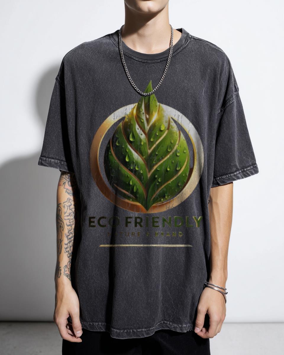 Elegant Eco-Friendly Green Leaf Nature Logo T-Shirt - Sustainable Brand Art