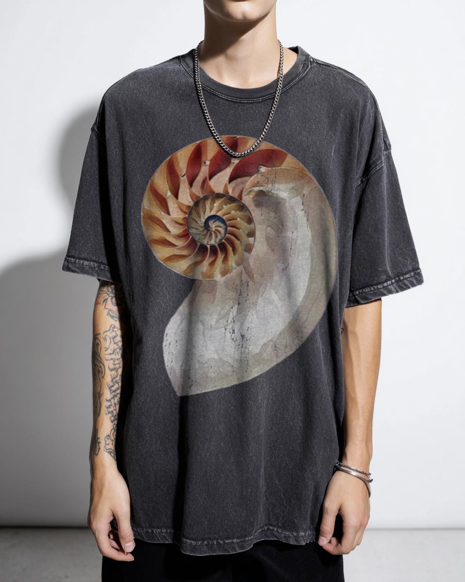 Elegant Nautilus Shell Fibonacci Spiral T-Shirt - Golden Ratio Design