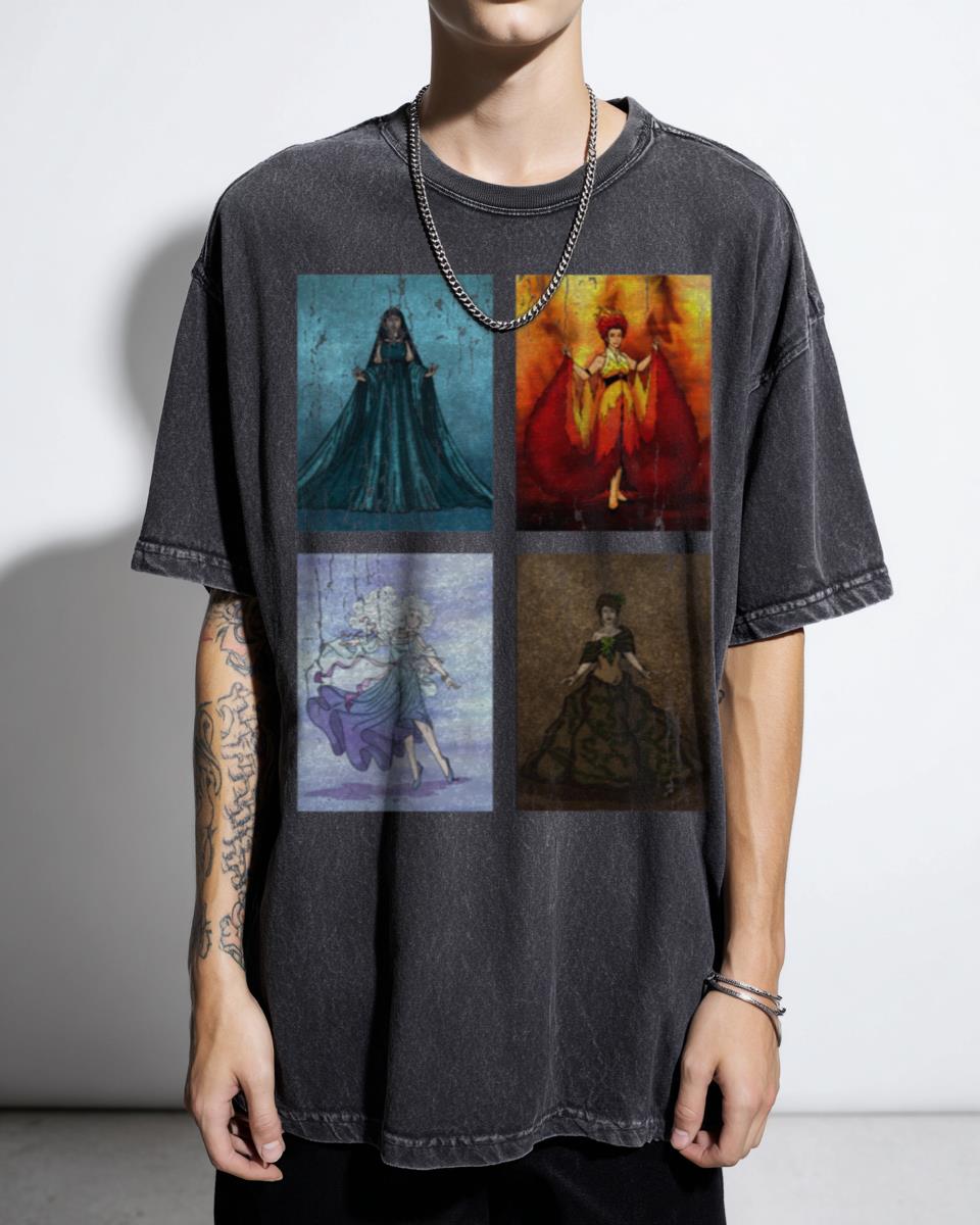 Elemental Colours Fantasy Art T-Shirt - Air Earth Fire Water Magic Apparel