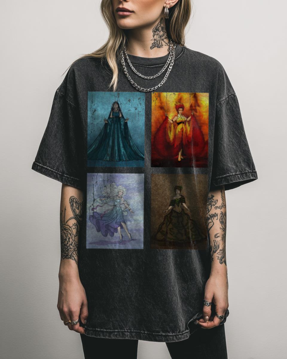 Elemental Colours Fantasy Art T-Shirt – Air Earth Fire Water Magic Apparel