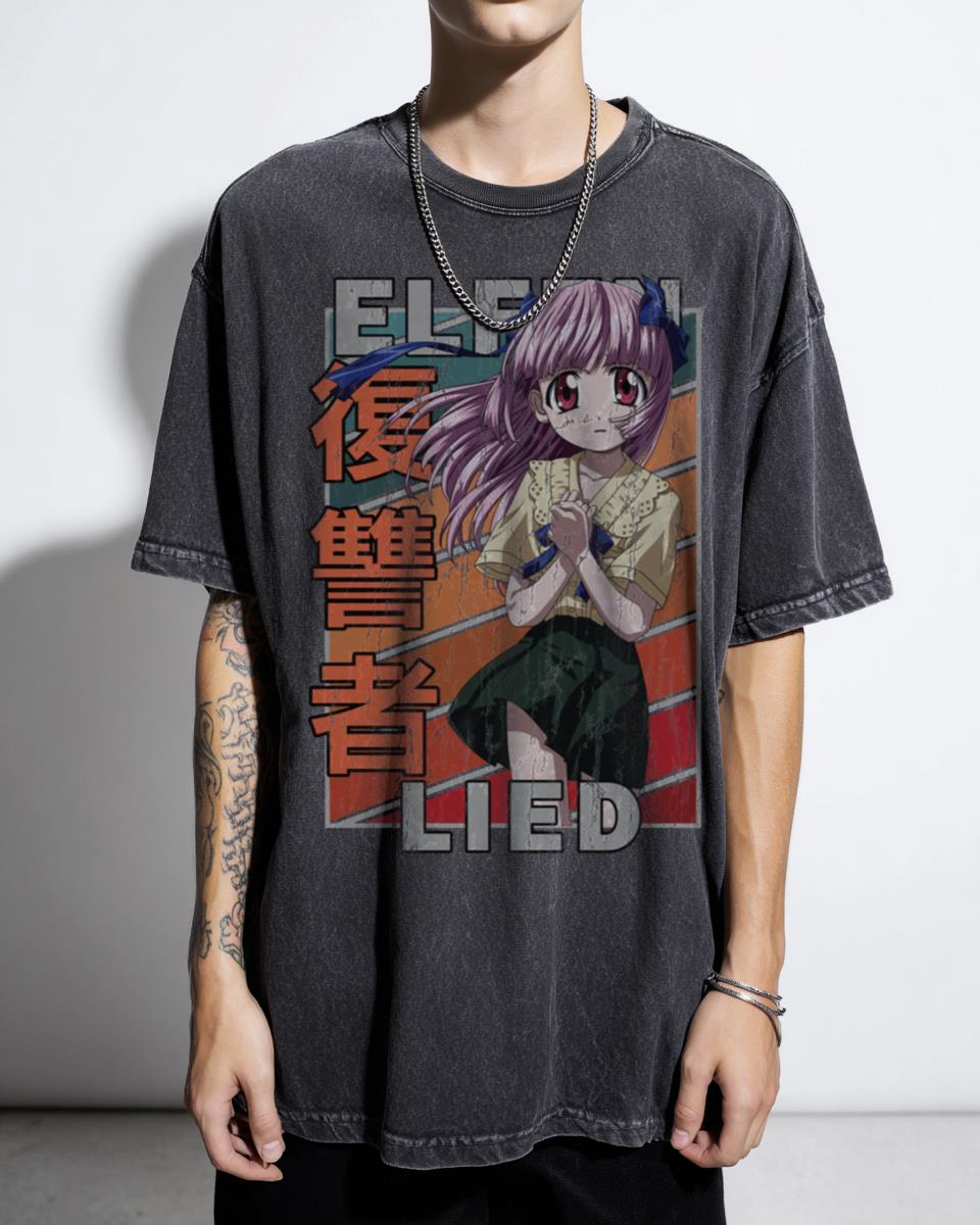 Elfen Lied Lucy Fanart Dark Fantasy Anime T-Shirt - Retro Sci-Fi Manga Design