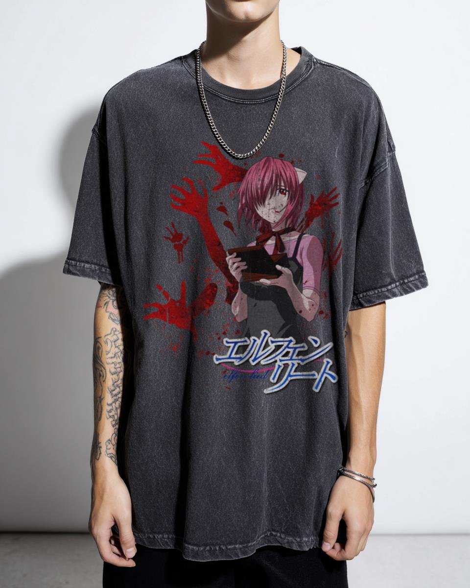 Elfen Lied Lucy Waifu Anime T-Shirt | Graphic Acidwash Tee