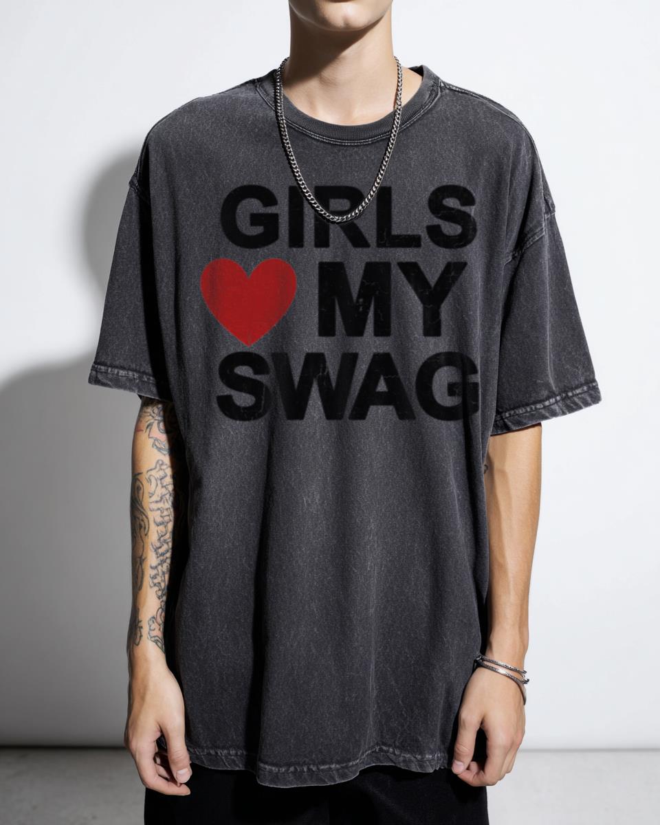 Emo Goth Punk Aesthetic 'Girls Love My Swag' T-Shirt - Cute Anime Mall Goth Apparel