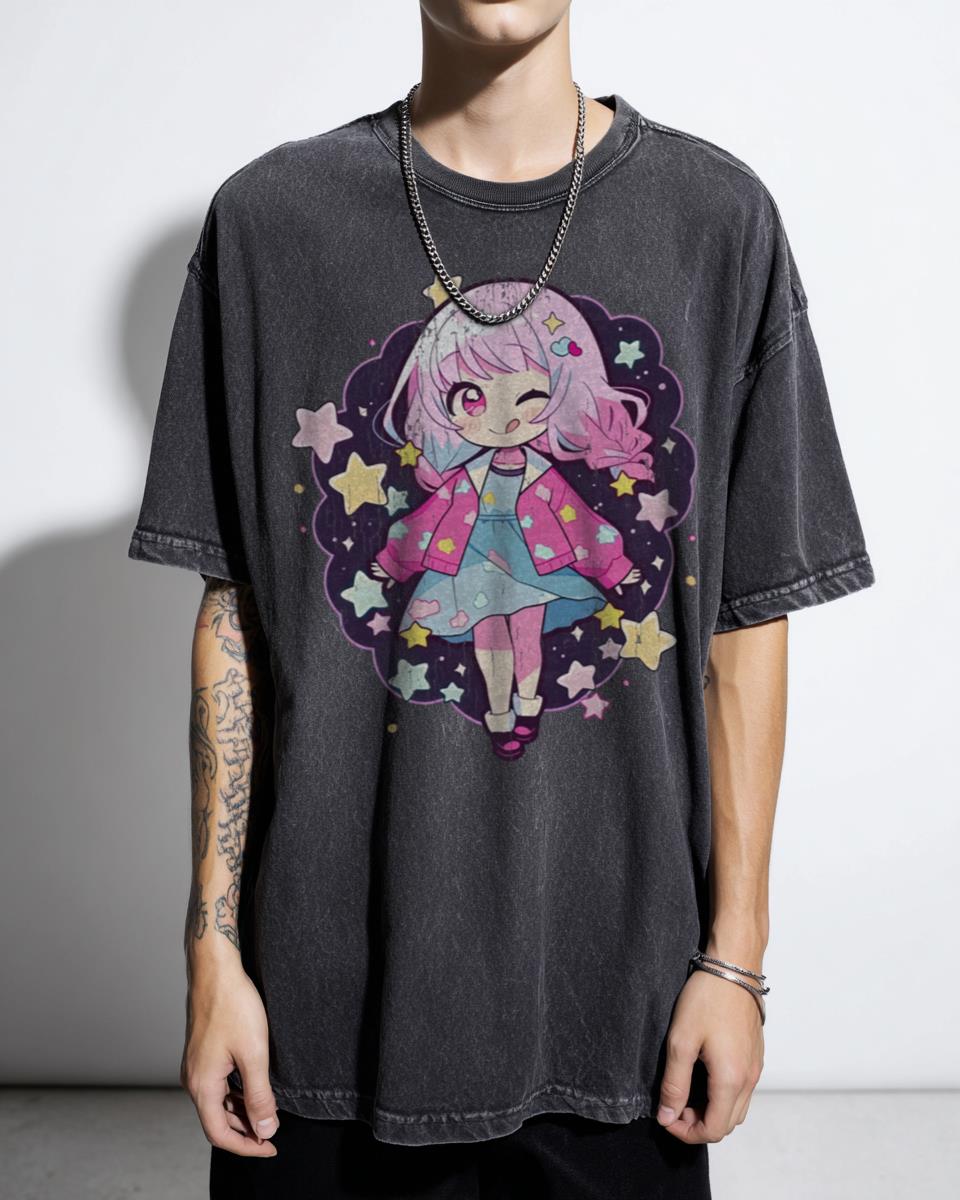 Emu Otori Cute Stars Kawaii Chibi T-Shirt - Project Sekai Vocaloid Fan