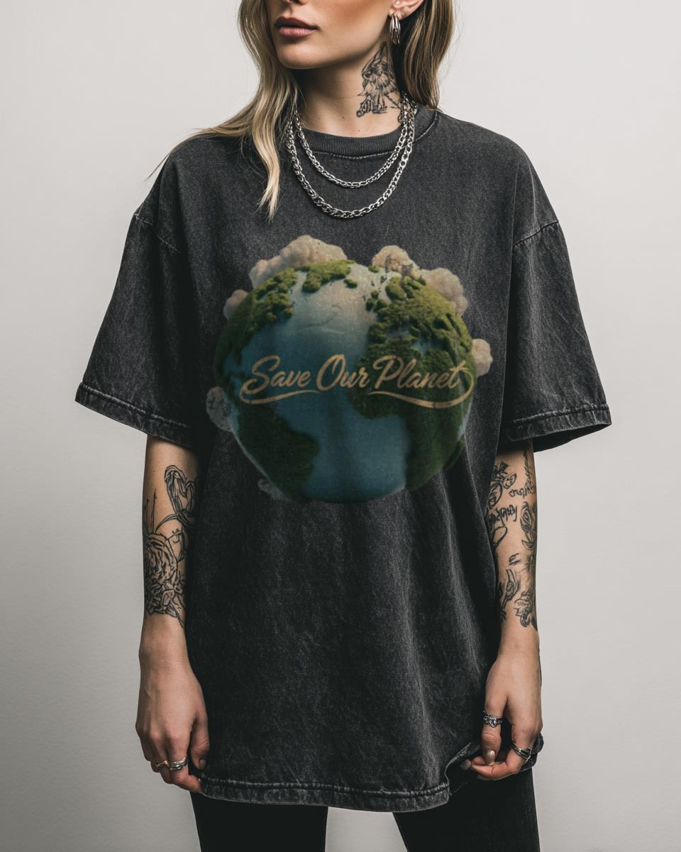 Environmental Earth T-Shirt | Stylized Green Planet Message Tee