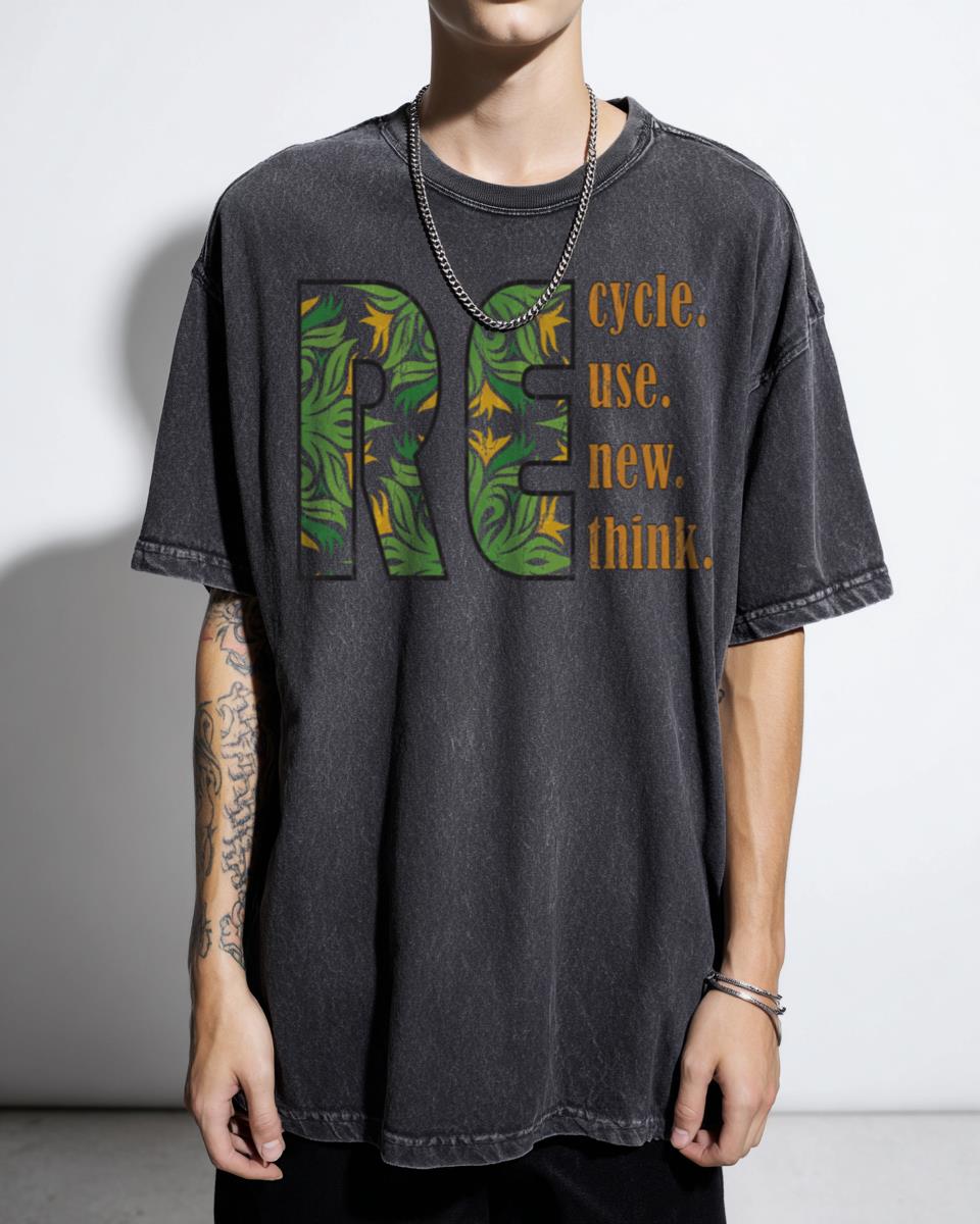 Essential 'Recycle Reuse Renew Rethink' Typography T-Shirt - Eco-Friendly Message Unisex