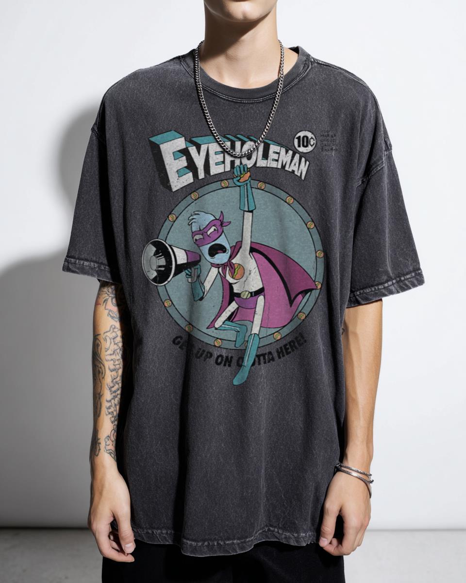 Eyehole Man Cartoon Graphic T-Shirt - Rick and Morty Adult Fan Apparel