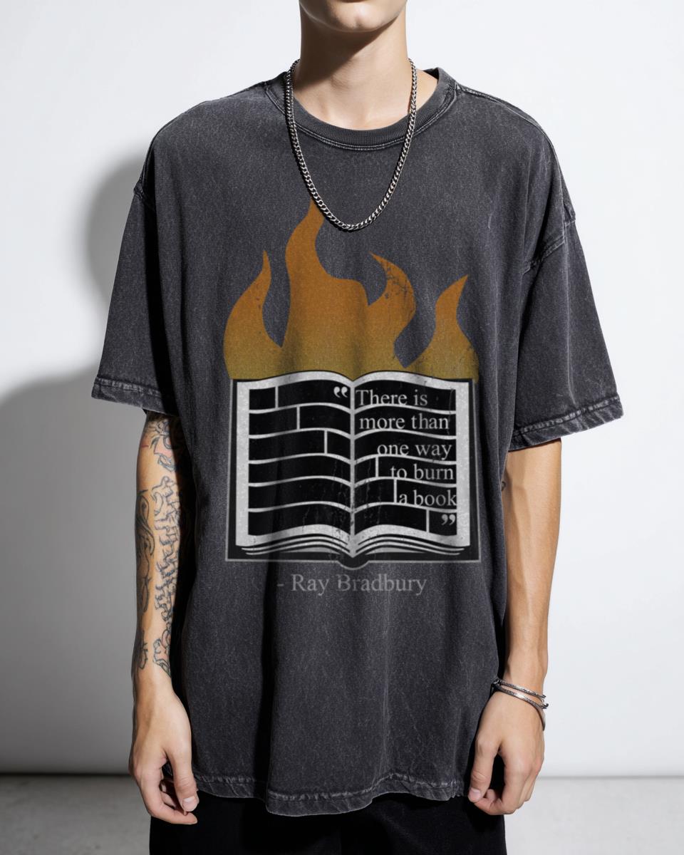 Fahrenheit 451 Dystopian Book Burning Graphic T-Shirt - Banned Books Literature Fan
