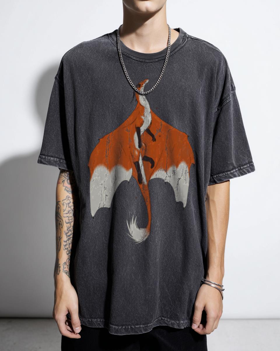 Fantasy Fox Dragon Butterfly T-Shirt - Winged Furred Creature Art Tee