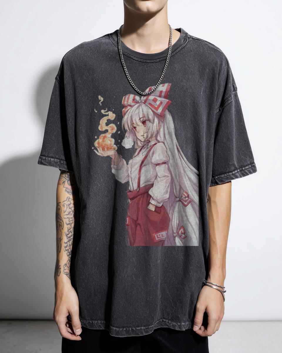 Fiery Immortal Waifu Fujiwara no Mokou T-Shirt - Touhou Project Anime Art
