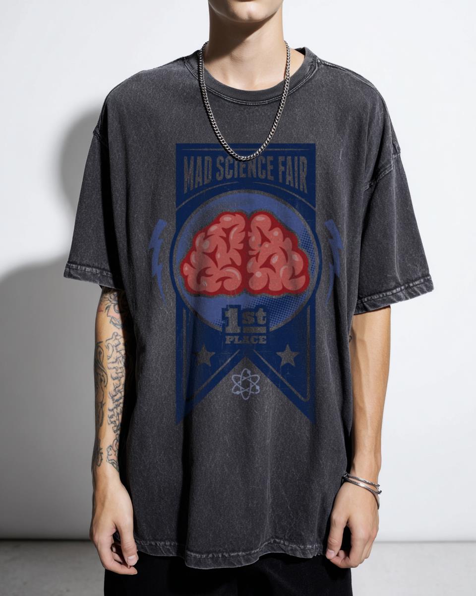 First Place Mad Science Fair Acidwash T-Shirt | Retro Sci-Fi Tee