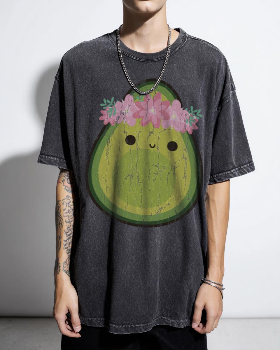 Flower Crown Avocado Cute Hippie T-Shirt - Trending Basic Foodie Gift