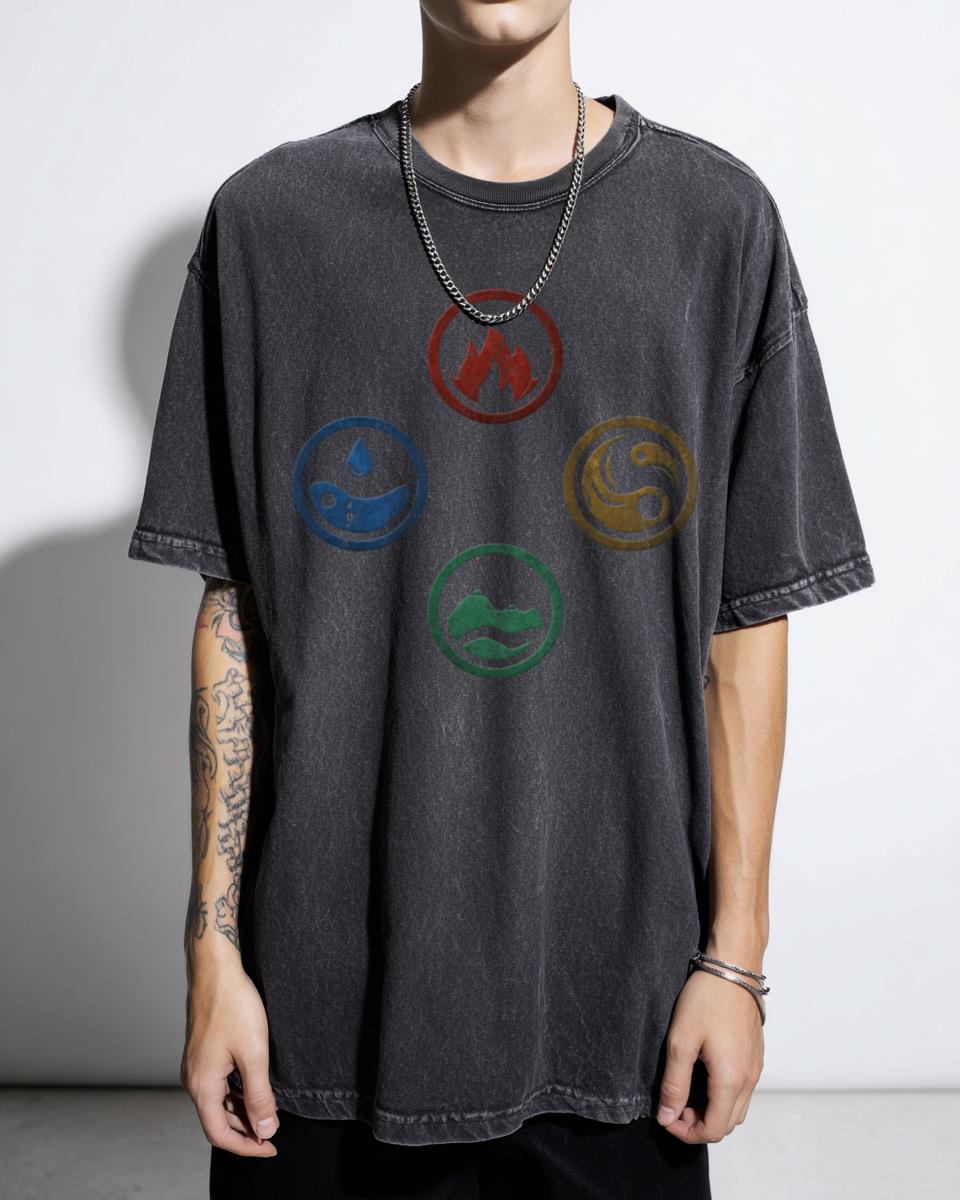 Four Elements Stone Carvings T-Shirt | Fire Water Earth Wind