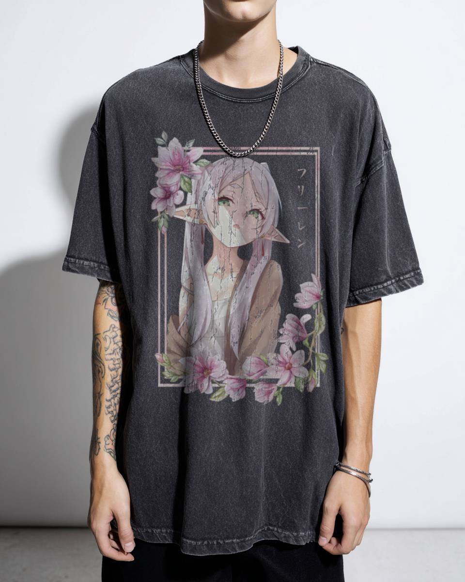 Frieren Beyond Journey's End Flowers Anime T-Shirt - Sousou No Frieren Manga Art