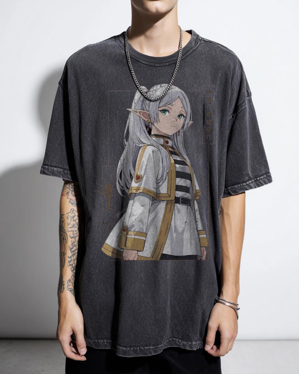 Frieren Grunge Dark Anime T-Shirt - Beyond Journey's End Manga Otaku