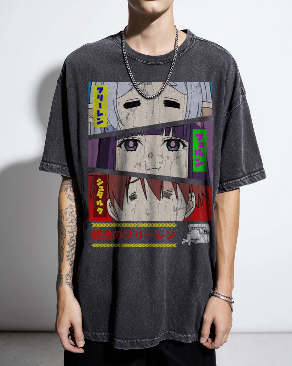 Frieren Trio Funny Faces Anime T-Shirt - Fern Stark Sousou No Frieren Meme Tee