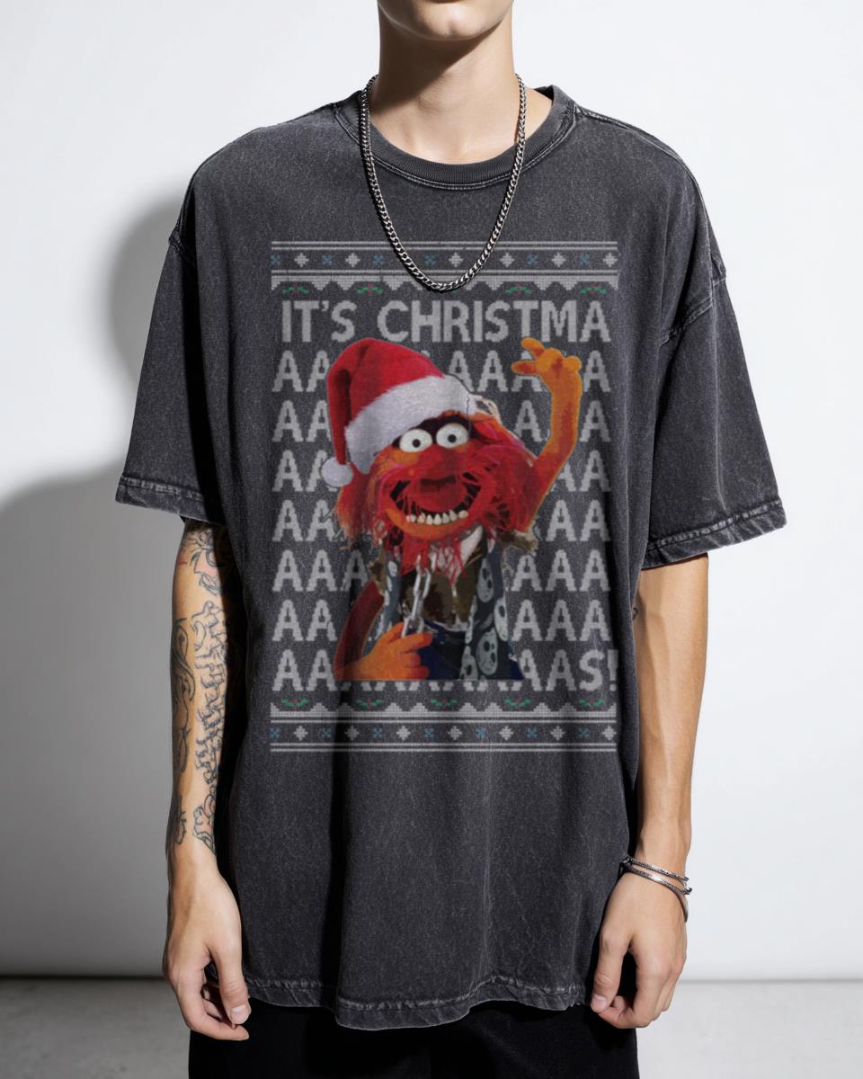 Funny Animal Muppets Christmas Ugly Sweater Style T-Shirt - Drummer Meme Fan Unisex