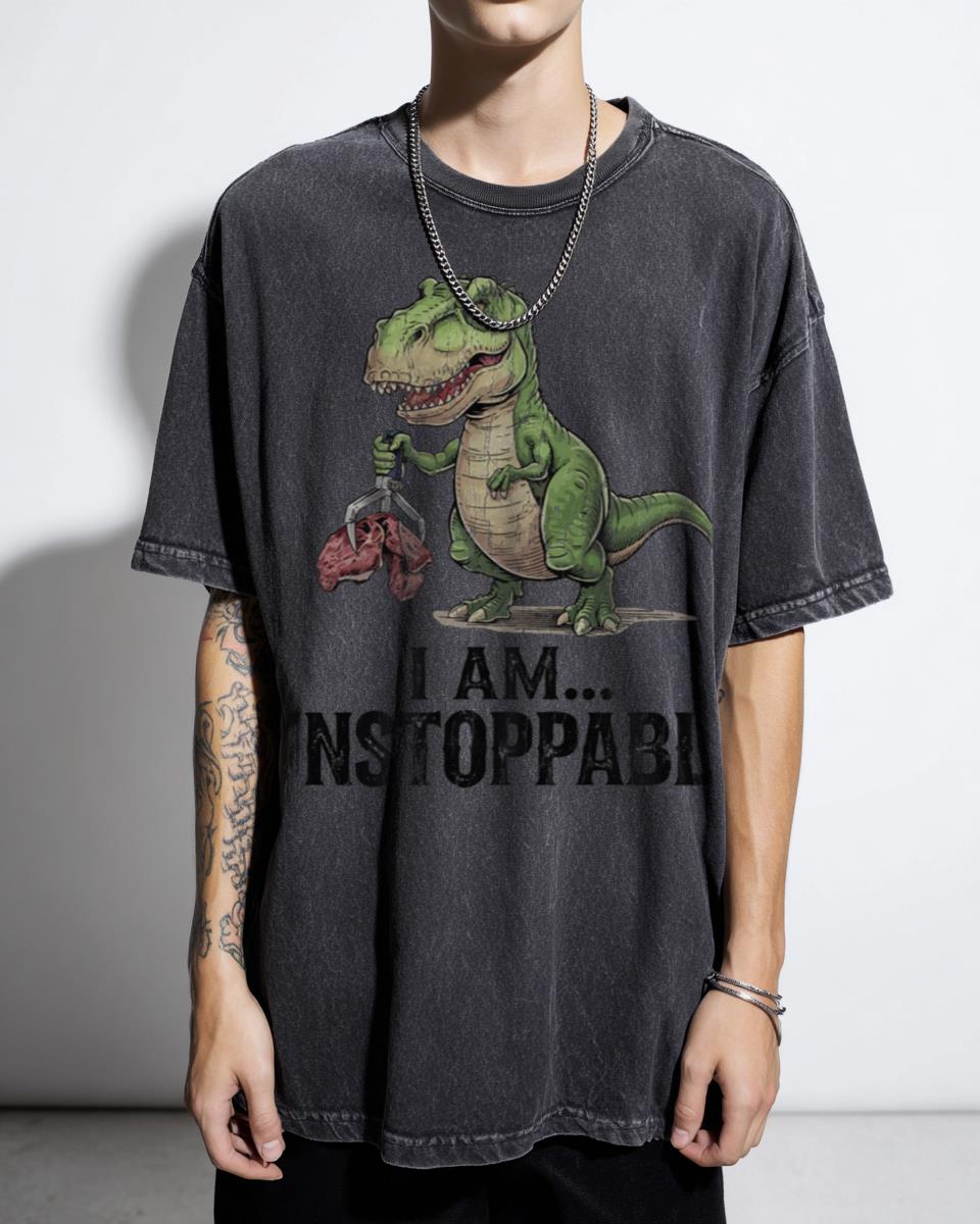 Funny Cartoon T-Rex I Am Unstoppable Dinosaur T-Shirt - Comical Dino Humor