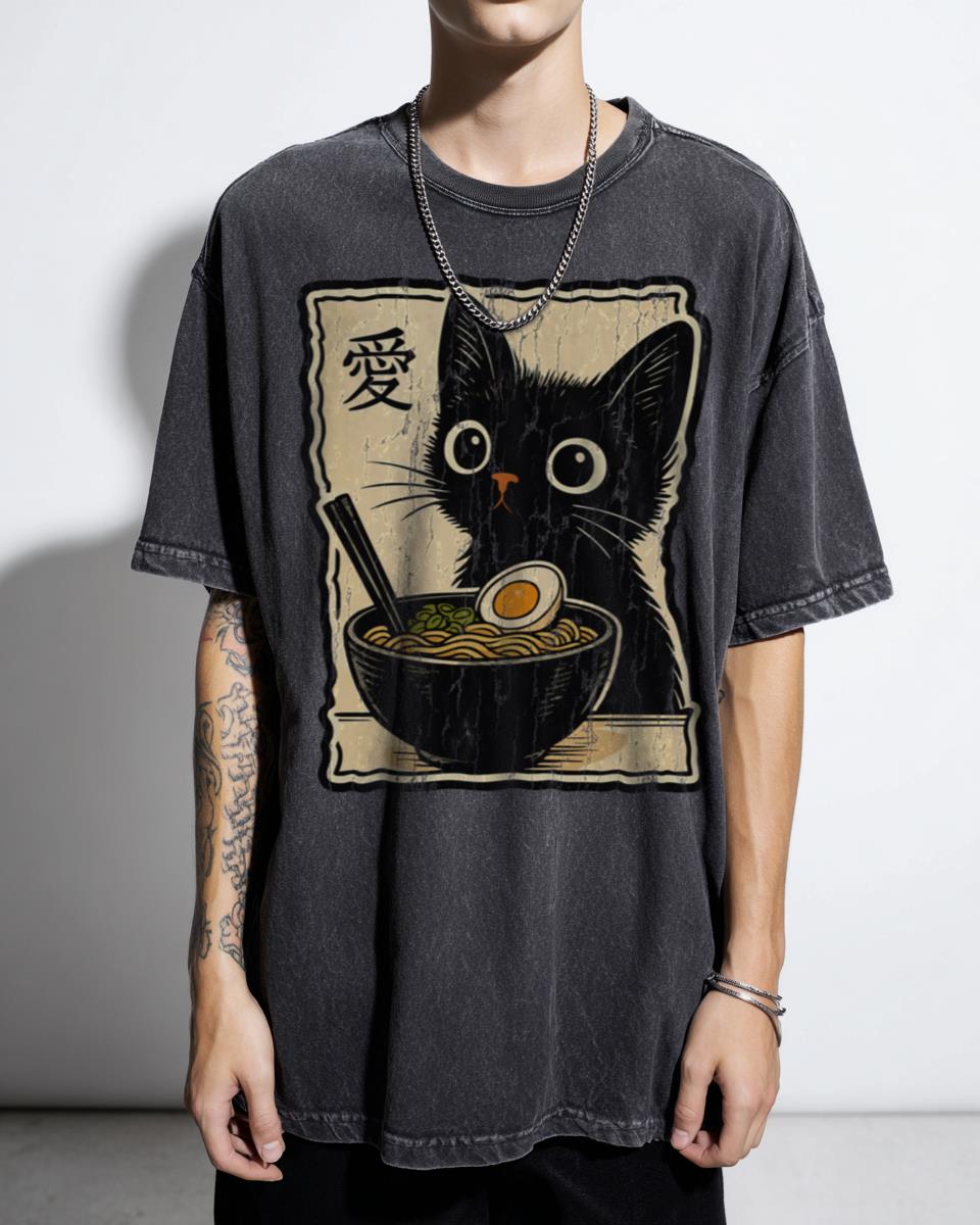 Funny Cat Ramen Japanese Kawaii T-Shirt - Anime Cat Lover Graphic Tee