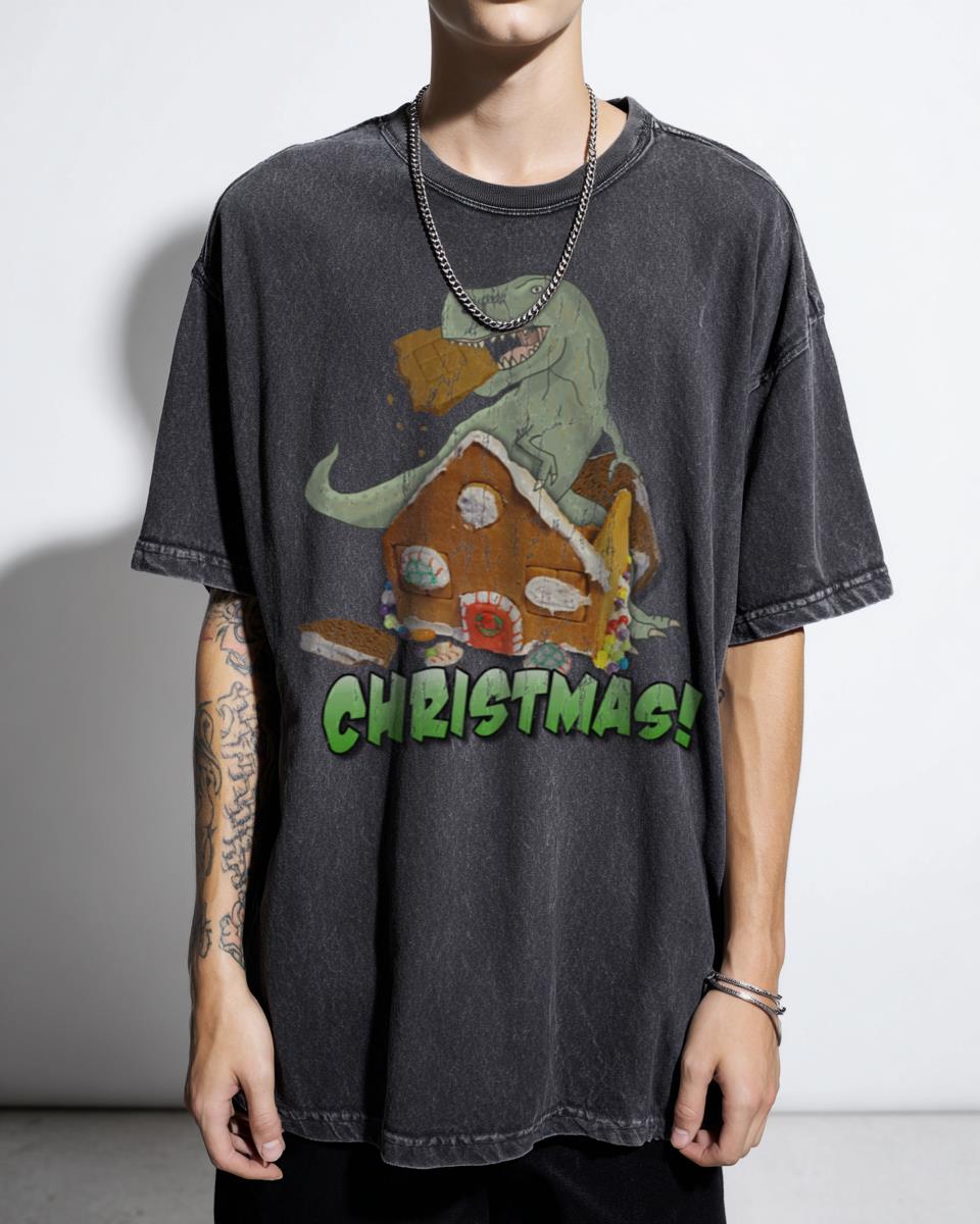 Funny Christmas Attack Gingerbread T-Rex T-Shirt - Holiday Dinosaur Humor Unisex