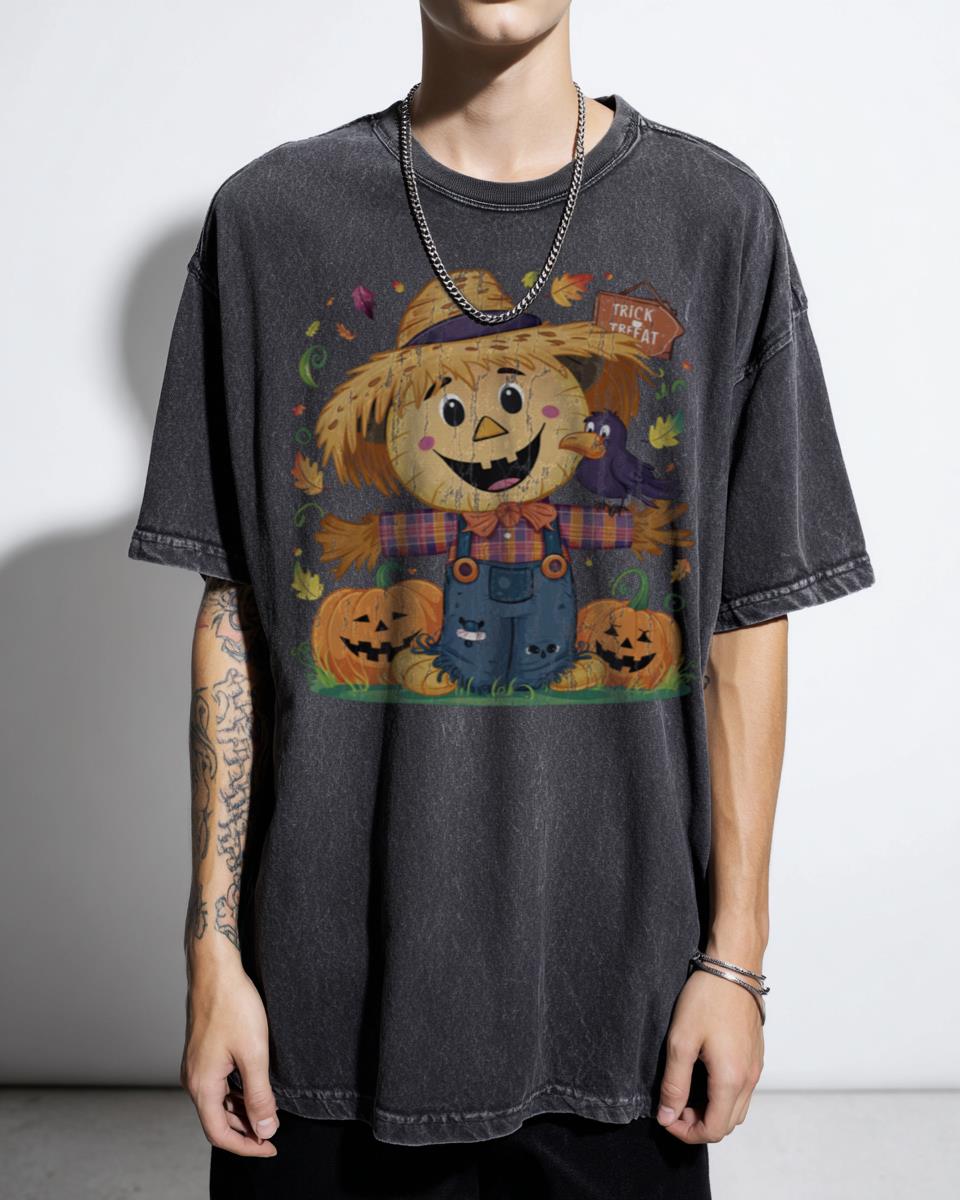 Funny Creepy Scarecrow Arni Cute Halloween T-Shirt - Autumn Harvest Horror Humor