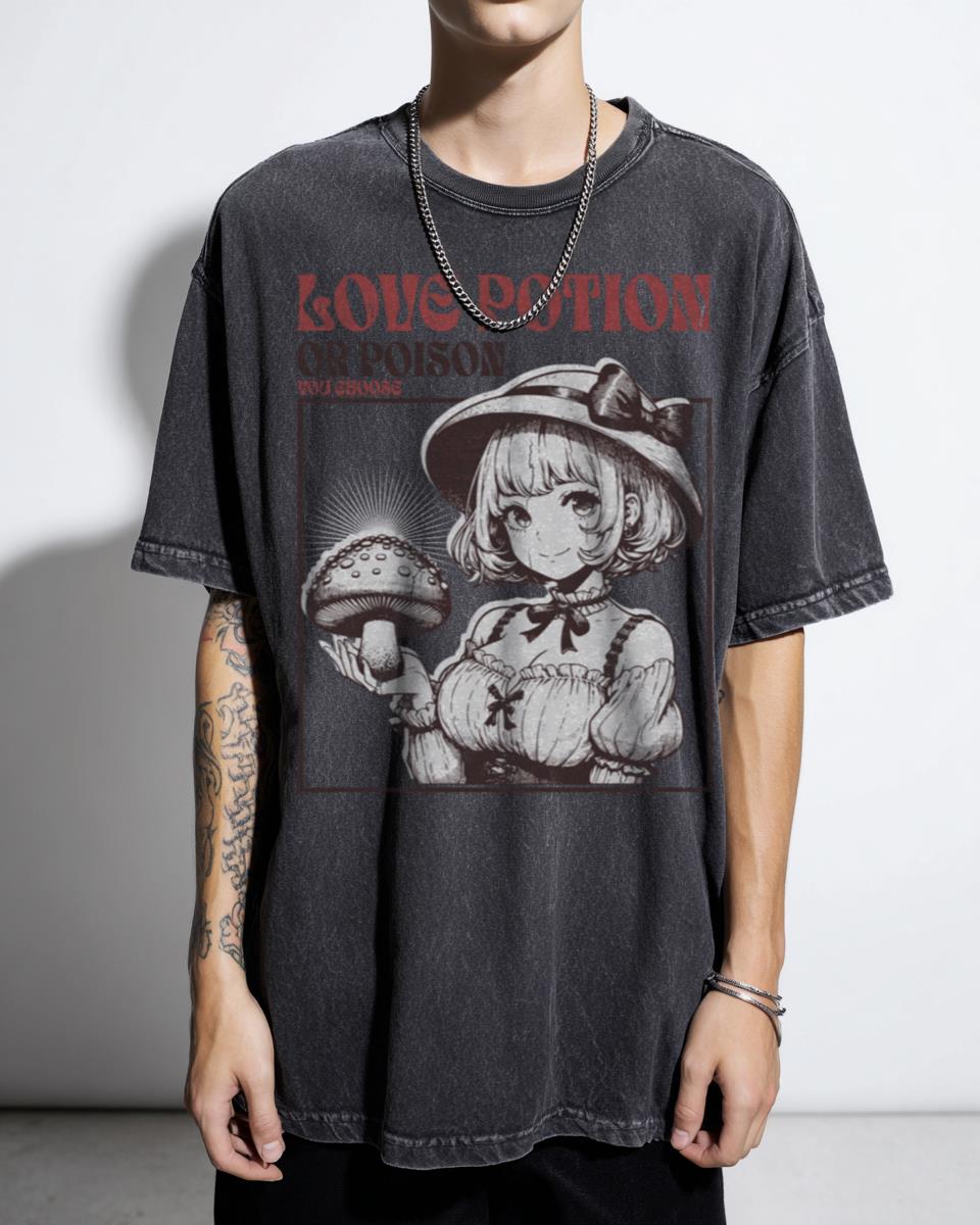 Funny Cute 80s Anime Girl T-Shirt - Retro Manga Choose Your Poison Art