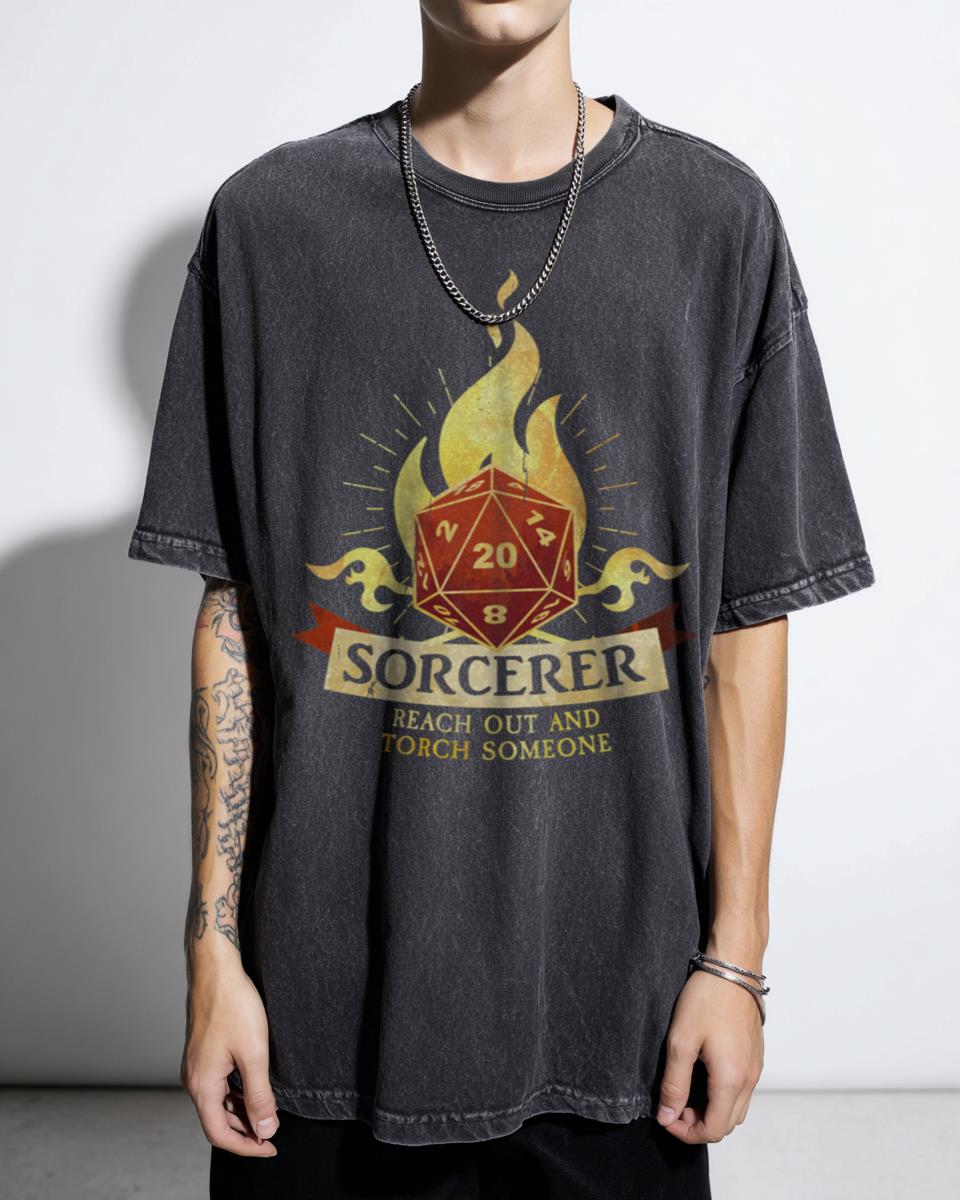 Funny D&D Sorcerer Class T-Shirt - Reach Out and Torch Someone RPG Meme