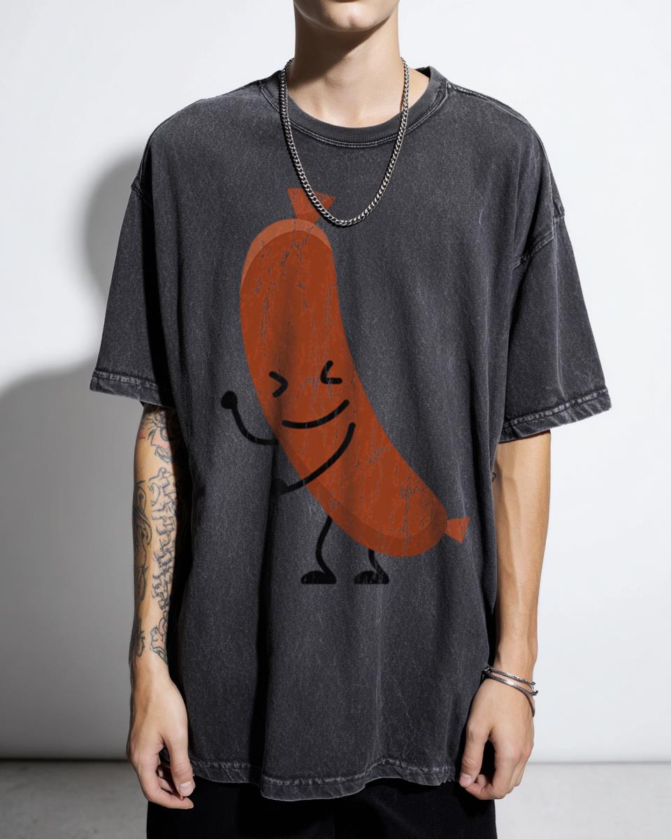 Funny Dancing Sausage Cartoon T-Shirt - Cute Kawaii Food Art