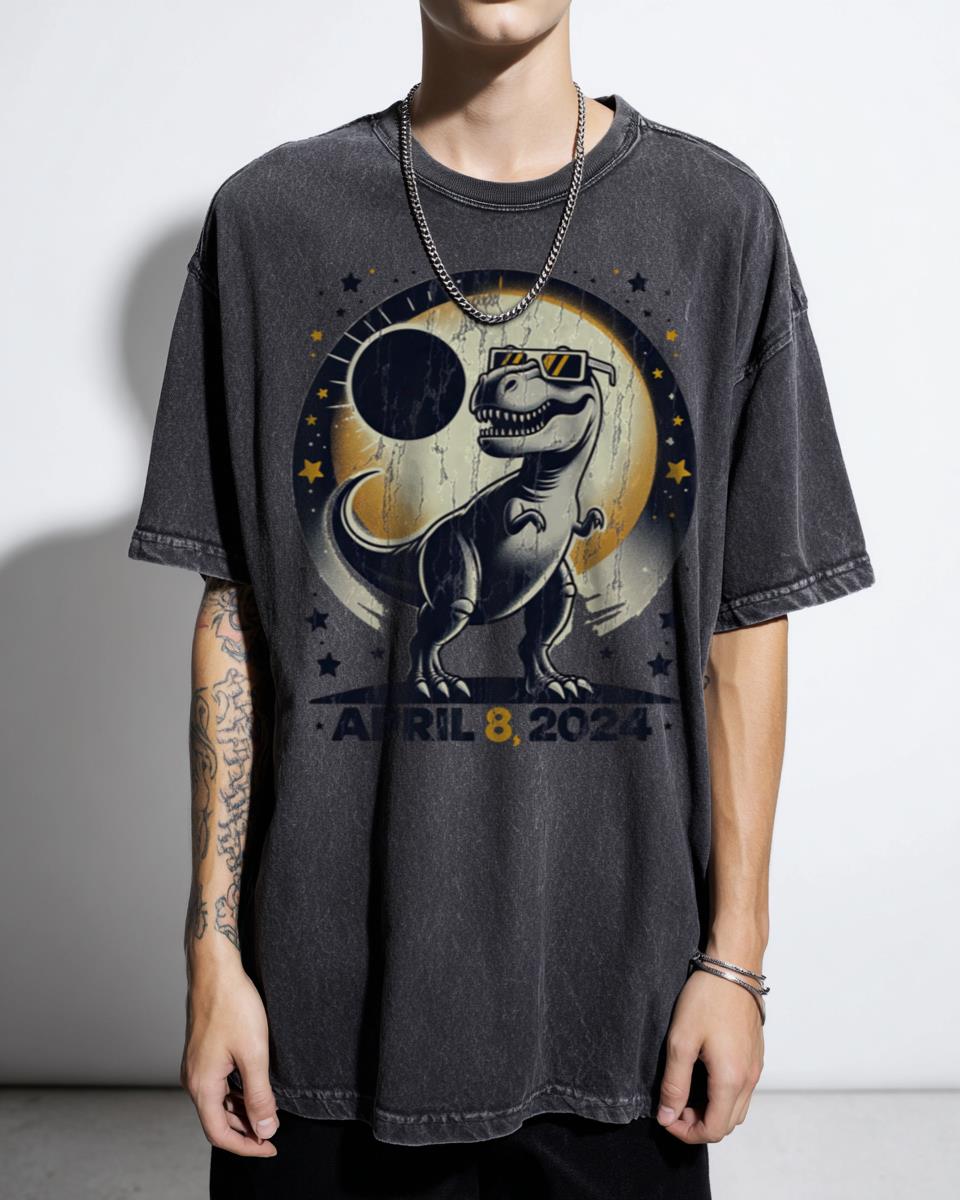 Funny Dinosaur Solar Eclipse T-Shirt - T-Rex with Glasses 2024 Astronomy Tee