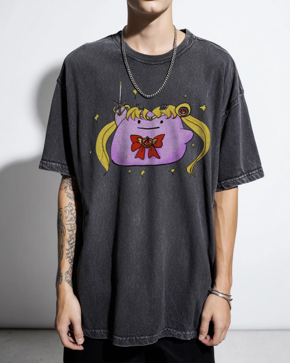 Funny Ditto and Sailor Moon Anime T-Shirt - Pokémon Crossover Transformation Fan Art