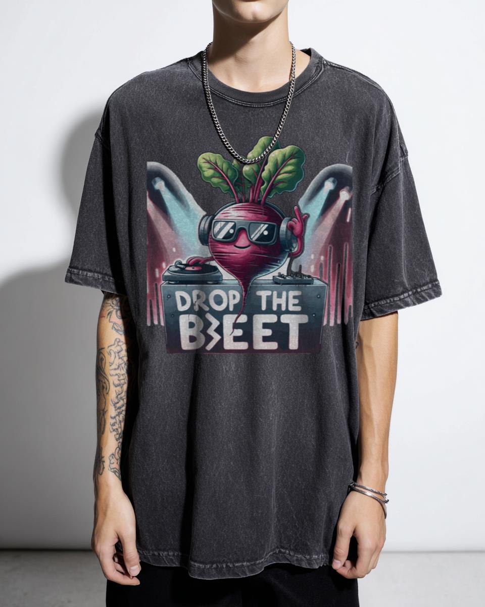 Funny DJ Beetroot Drop the Beat T-Shirt - Electronic Music EDM Techno Vegan Tee