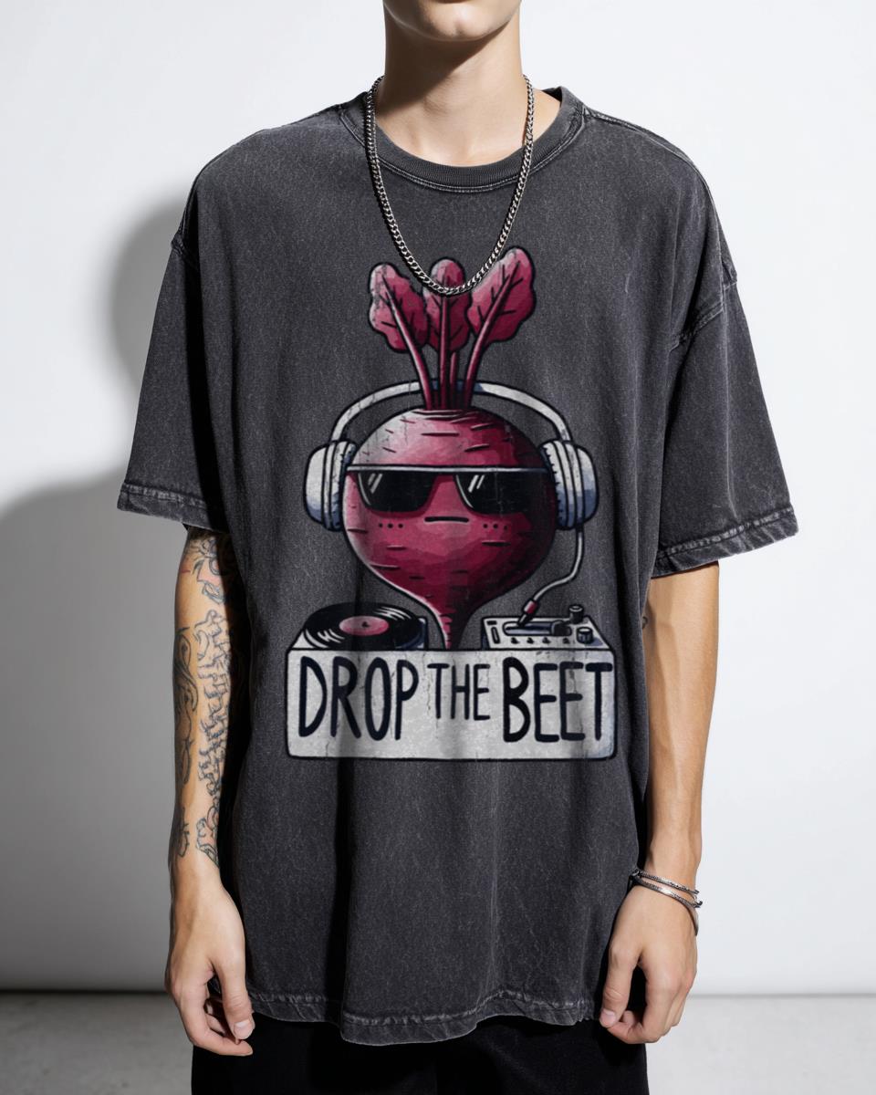 Funny DJ Beetroot Drop the Beat T-Shirt - Electronic Music EDM Techno Vegan Tee