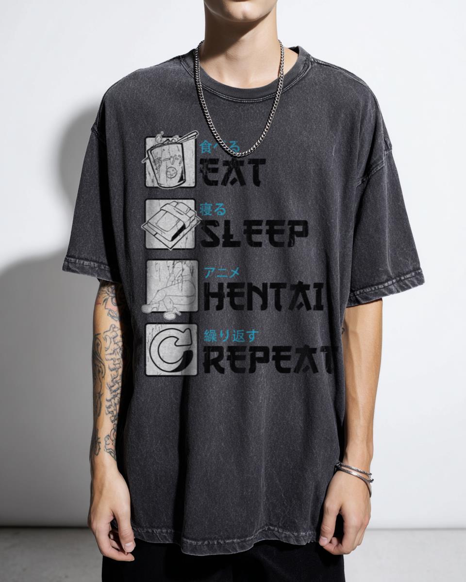 Funny Eat Sleep Hentai Repeat Manga T-Shirt - Anime Fan Novelty Gift