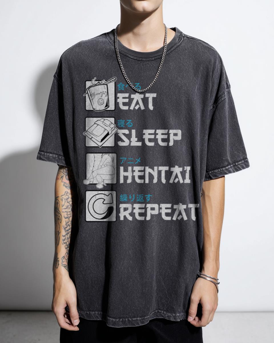 Funny Eat Sleep Hentai Repeat Manga T-Shirt - Anime Fan Novelty Gift
