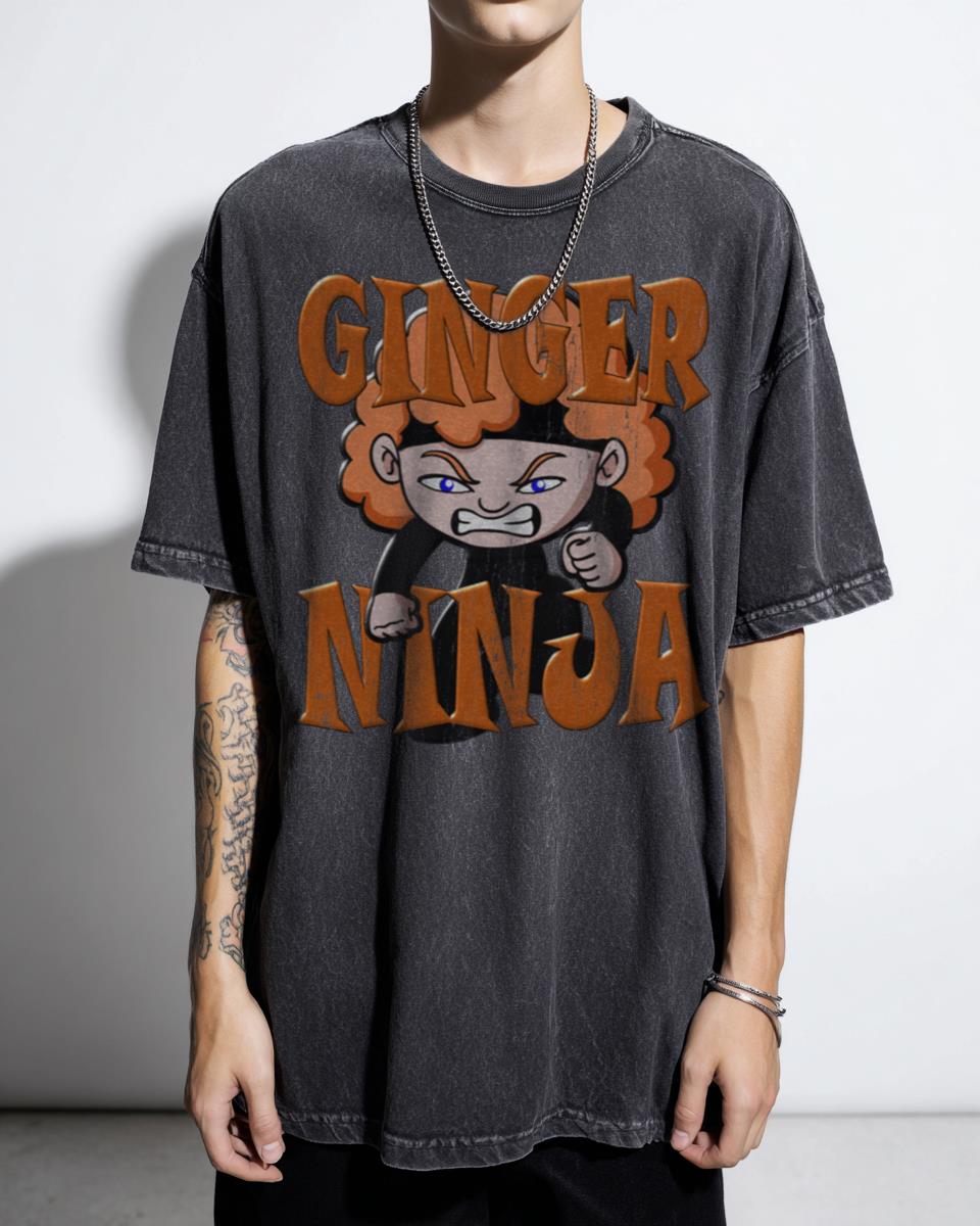 Funny Ginger Ninja Cartoon Graphic T-Shirt - Redhead Humor Joke Gift