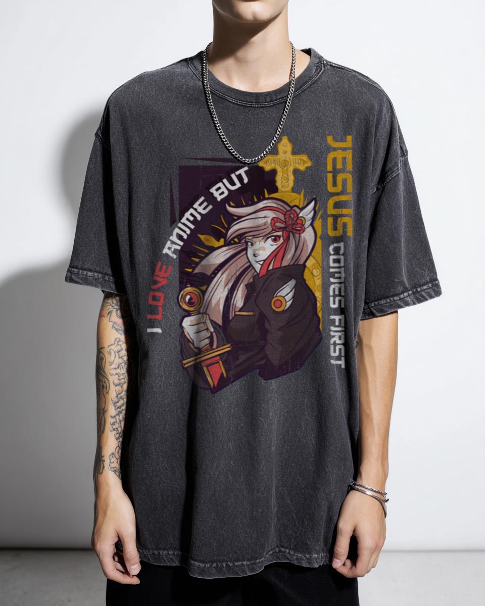Funny 'I Love Anime But Jesus Comes First' T-Shirt - Sarcastic Christian Anime Fan