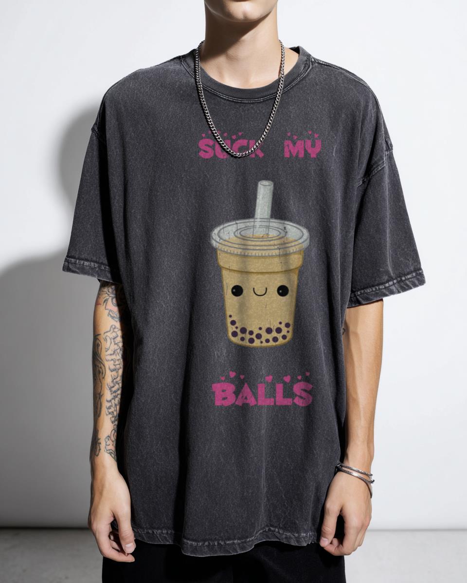 Funny Kawaii Bubble Tea 'Suck My Balls' T-Shirt - Cute Asian Food Pun Unisex