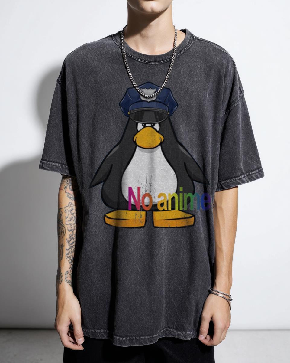 Funny 'NO Anime Allowed' Club Penguin Cop T-Shirt - Meme Fan Gift