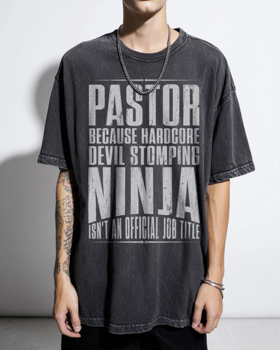 Funny Pastor 'Devil Stomping Ninja' Christian T-Shirt - Clergy Gift